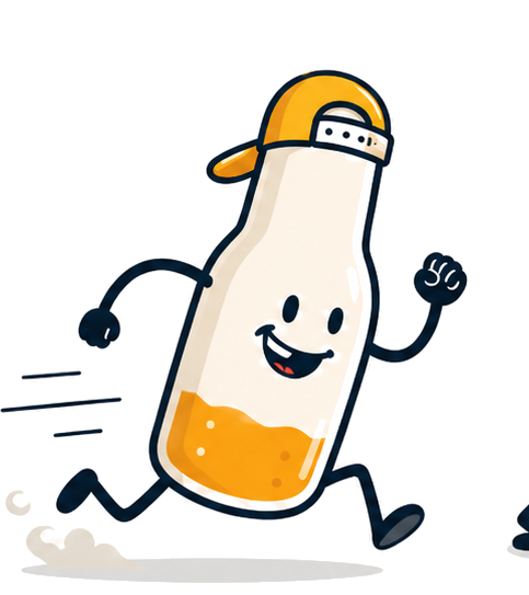 Glugg running to scan a drink